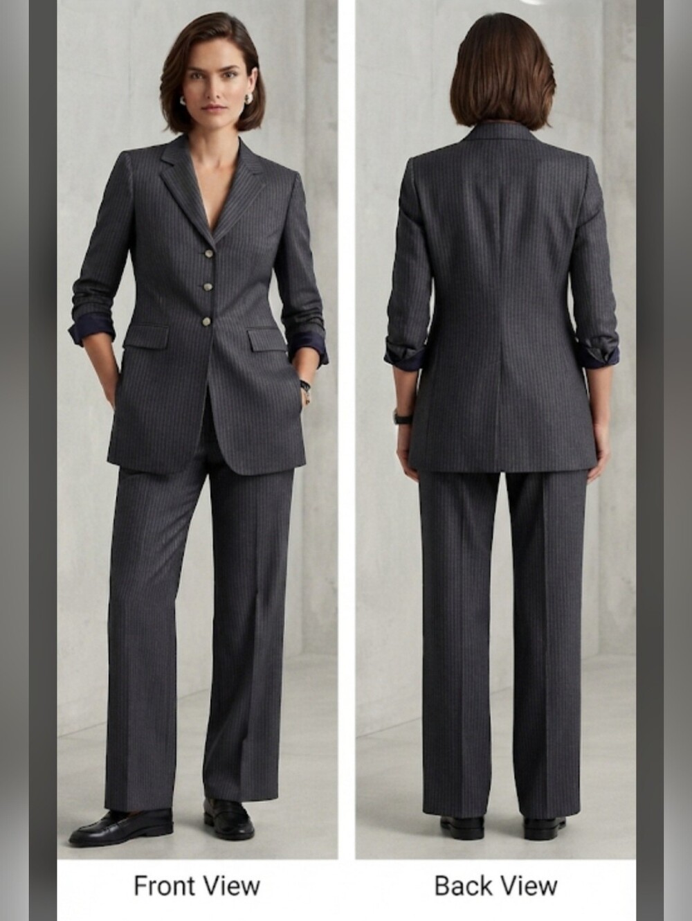Calvin Klein Women's Charcoal Gray Pinstriped Pant Suit Blazer Set Size 10